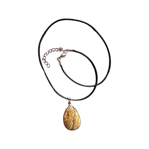 Picture Jasper Teardrop Necklace Silver Bezel Setting - Picture 2 of 8